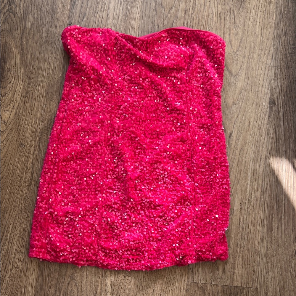 Strapless Sequin Mini Skirt - Hot Pink